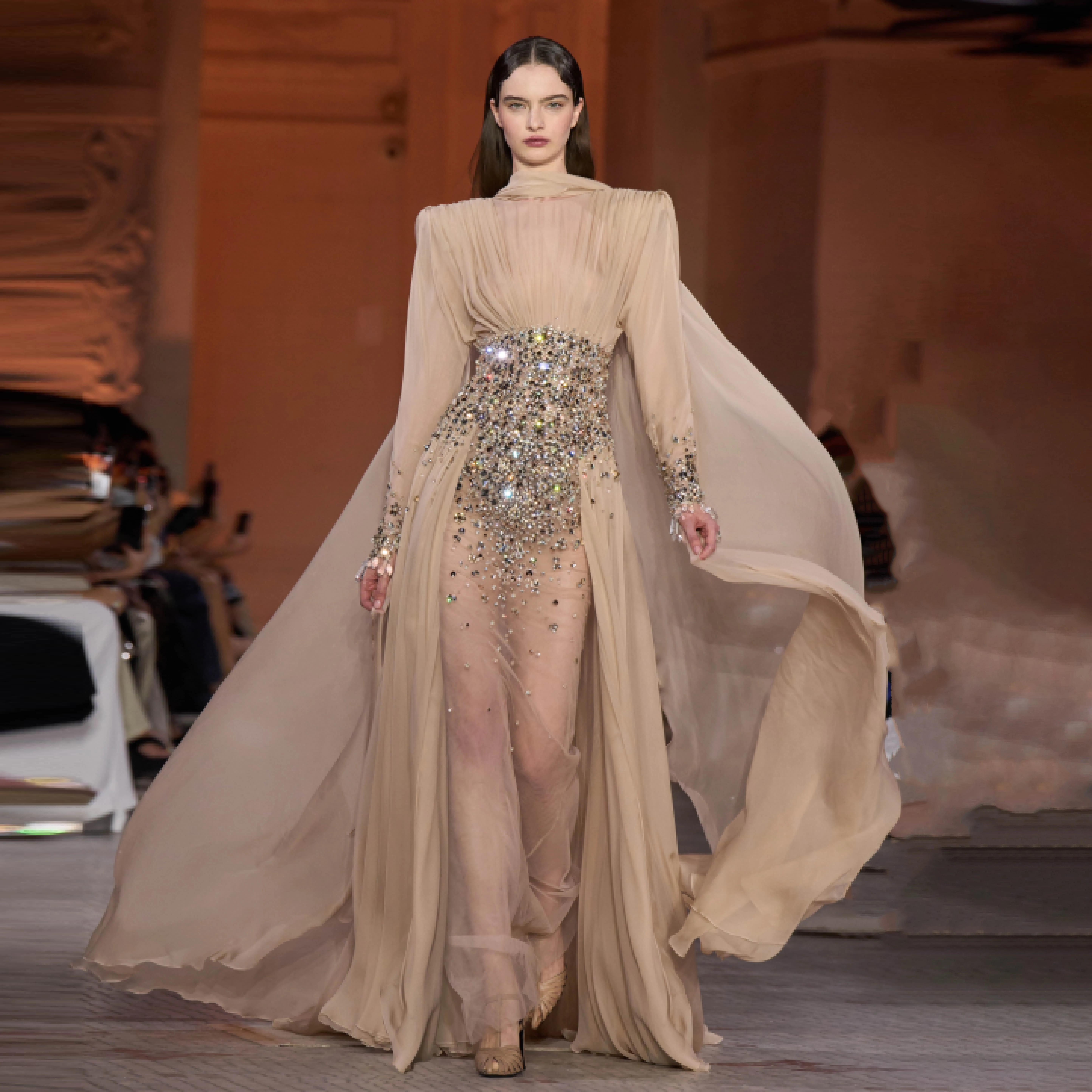 saudi formal dress Sharon Said Ss533 Arabic Luxury Nude Crystal Beaded Long Sleeves Evening Gowns For Occasion Wholesale Party MOAS DRESSES FINAL SALE