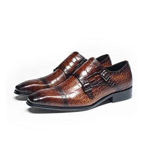 2026 Hot Sale  Men's Office Dress Shoes  Embossed Leather Monk Straps Square Toe