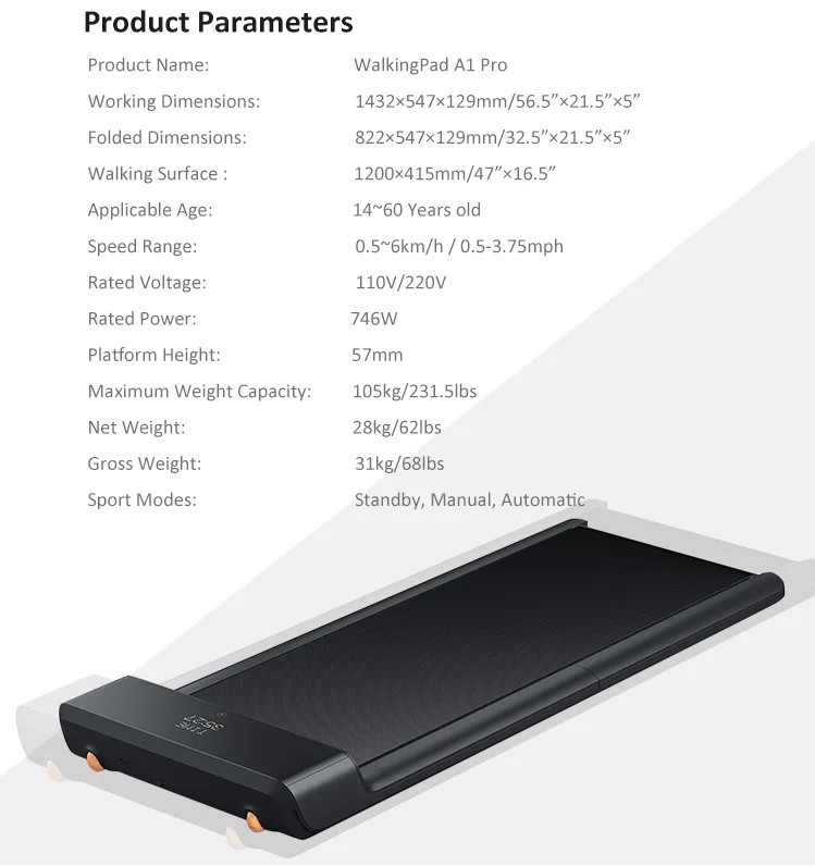 Xiaomi Kingsmith Walkingpad A1 Pro Sports Treadmill Smart Folding Walking  Pad A1 Pro Machine Running Machine Fitness Equipment - Buy Walking Pad,Xiaomi  Walking Pad,Walking Pad A1 Pro Product on Alibaba.com