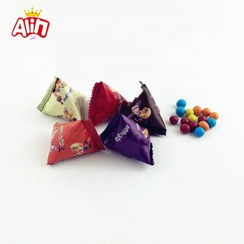 Cute colorful triangle packing with biscuit and mini sweet crispy chocolate chip