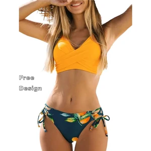 Free Design Swimsuit Fruit Print Swimwear Beachwear Bathing Suit Women Lace up Eco Friendly Repreve Two Piece Sexy Bikini Set