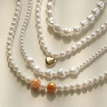OUYE 2022 fashion Imitation pearl necklaces luxurious pearl jewelry wholesale wedding heart shape necklace pearl for women
