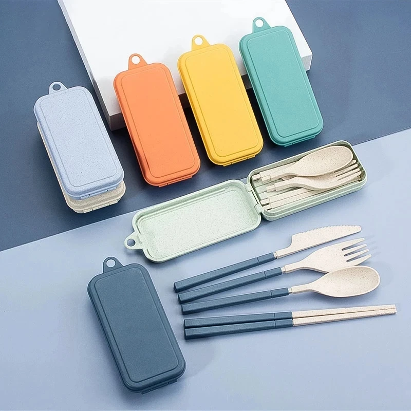 Ensemble De Couverts Réutilisables 2 Pièces - Fourchette, Couteau, Cuillère, Boîte - En Plastique PP Sans BPA - Pour Pique-nique, Voyage, Camping - 3