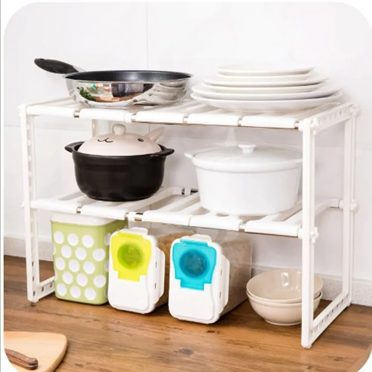 2 Tier Under Sink Expandable Shelf Organizer Rack, Kitchen Pot Pan