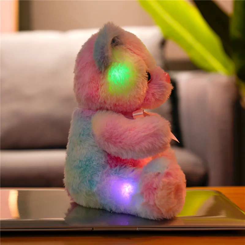 22cm Rainbow LED Teddy Bear Creative Light-Up Soft Plush Toy Super Soft Long Plush Animal Free Shipping