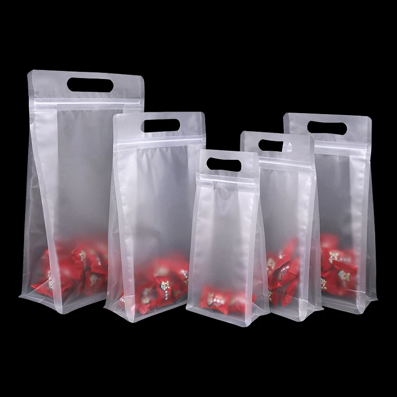 Wholesale Zipper Top Food Packaging Bag With Handle Transparent Flat ...