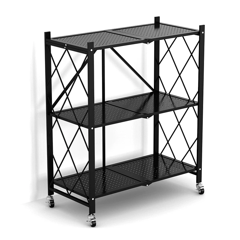 Home Kitchen Metal Folding Storage Shelf Racks with Universal Wheels 2-tire Estantes Foldable Folding Removable Shelves