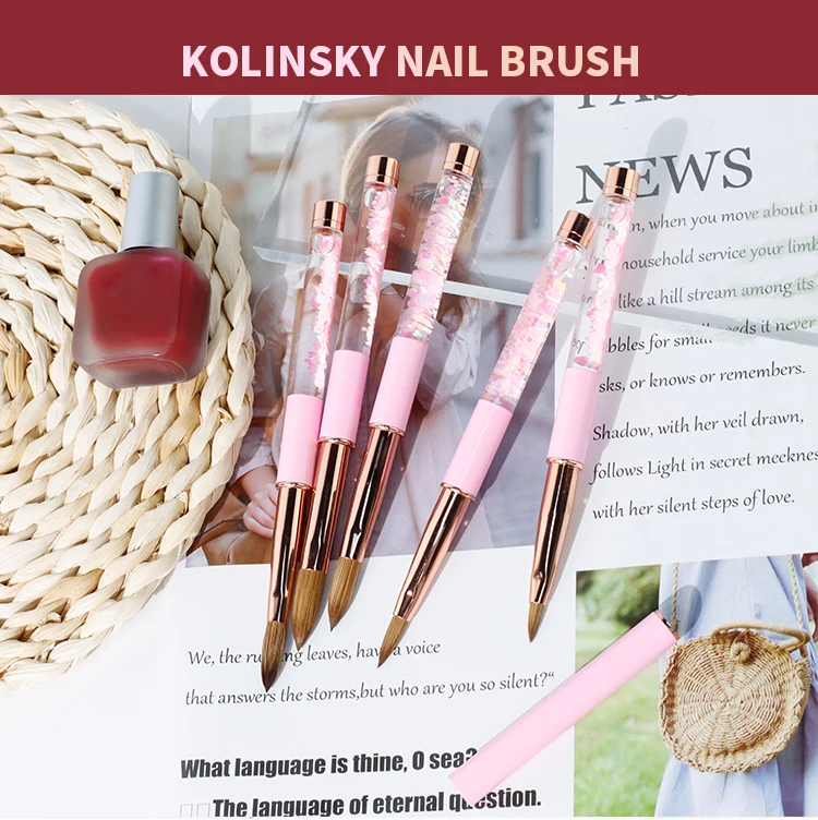 100 Kolinsky Acrylic Nail Brush Pink Metal Handle Nail Brush With
