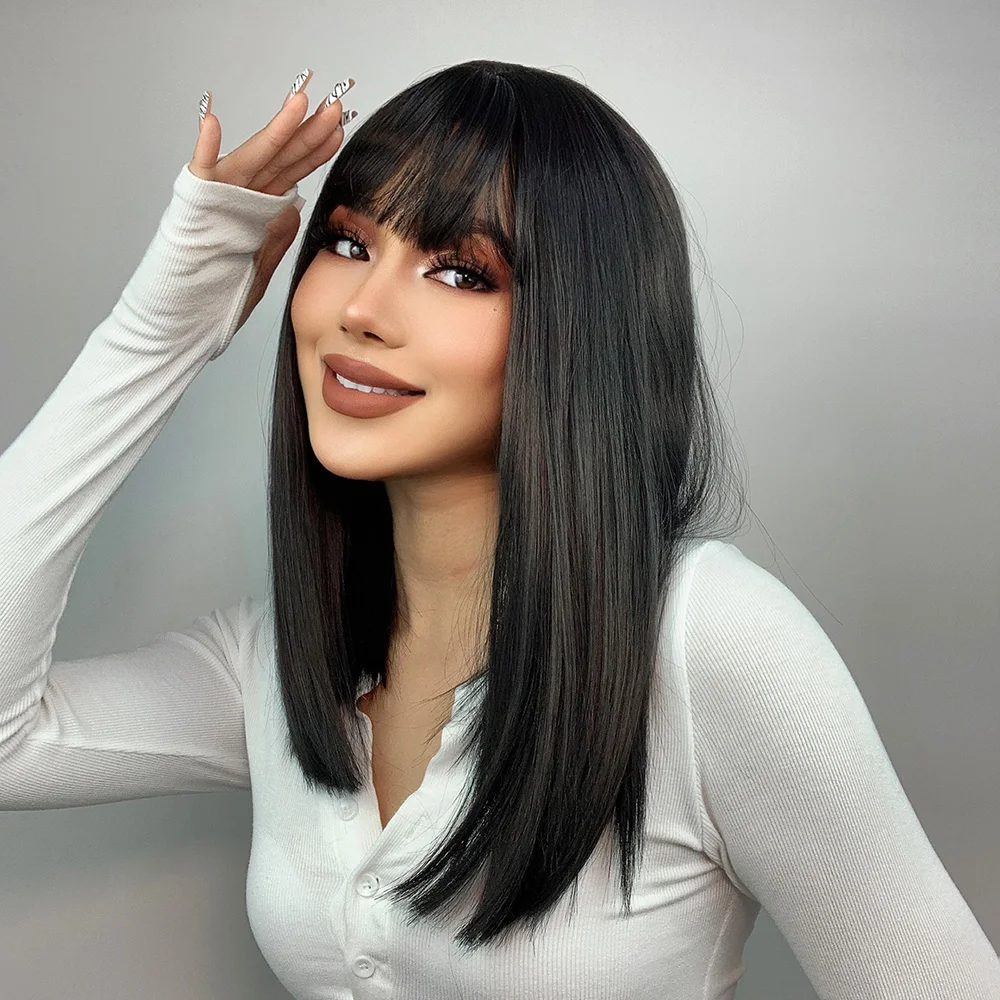 Ainizi 16in Short Brown Straight Heat Resistant Wigs Synthetic Wigs ...