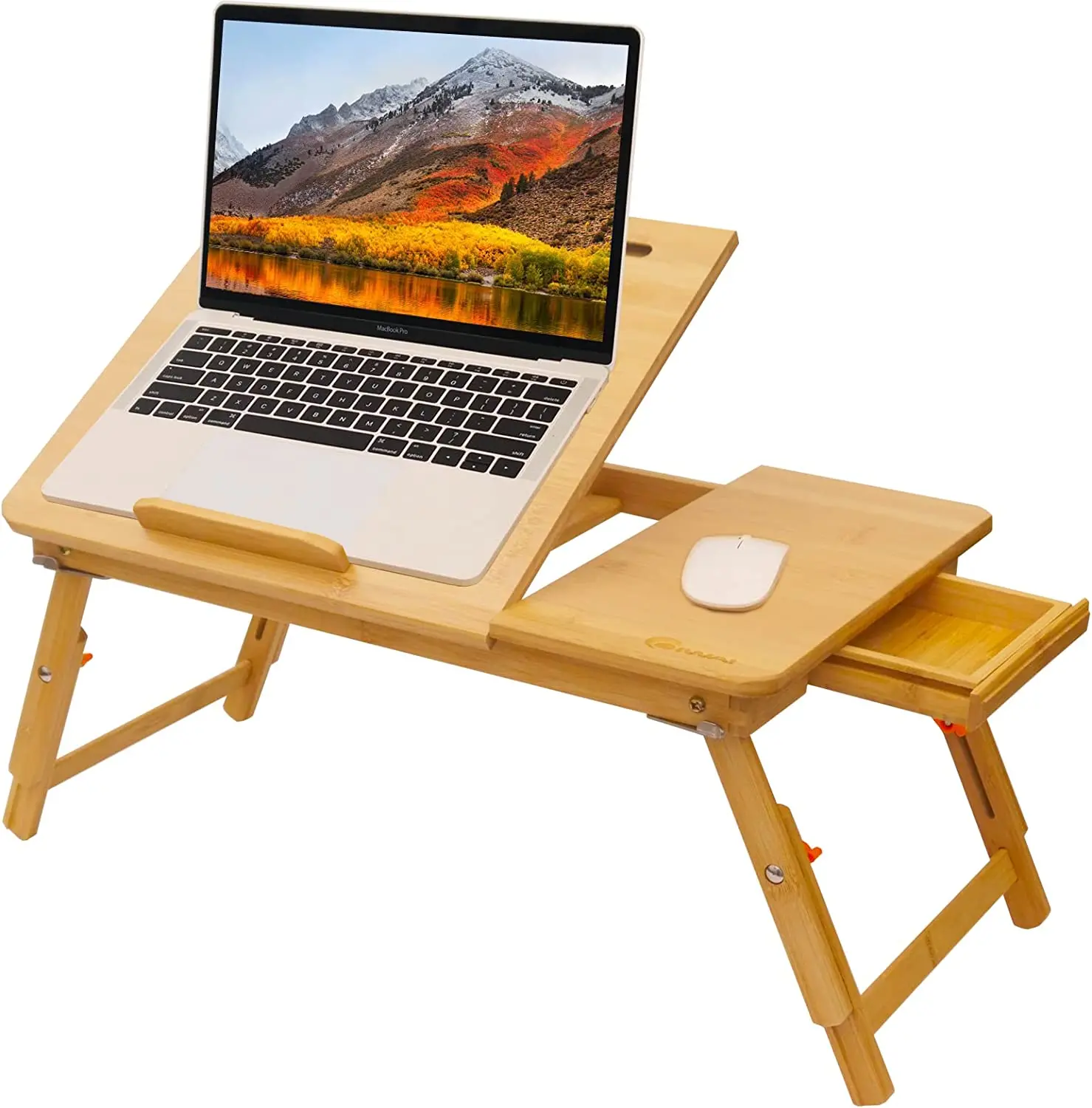 Laptop Lap Desk,  Bamboo Adjustable Angle and Height, Foldable Table Stand with Tablet Phone Slot