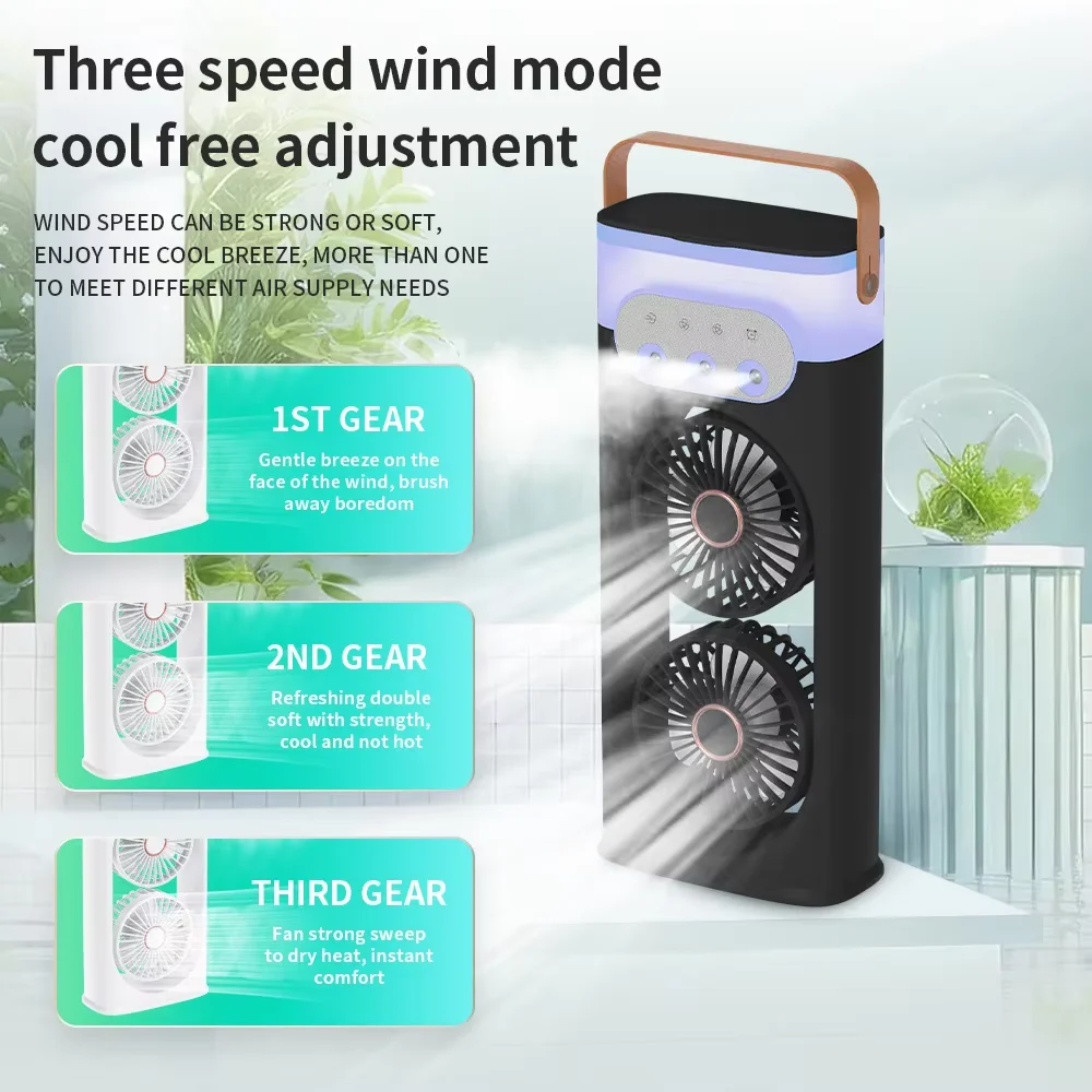 Tragbarer Mini-Tischventilator mit Klimaanlage, 3 Windstufen, Wassernebelfunktion, elektrisch/batteriebetrieben, für den persönlichen Raum, für Zuhause oder Büro._voghion.com