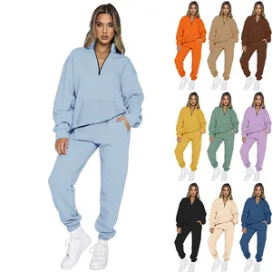 Turkish Designer Black Khaki Half Zip Long Sleeve Tracksuits Female Luxury Hoodie Set for Turkey Women Unisex