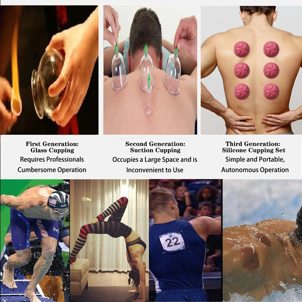 
 Manufacturer Easy to use Far infrared Self-heating Cupping Therapy Ventosa Silicone Cupping Cup Sets for Home Cupping  