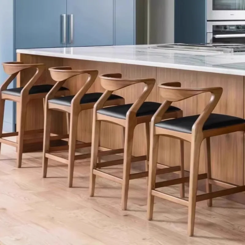 Барный стул в скандинавском стиле светлый роскошный высокий дизайн из массива ясеня обеденный Ресторан современный стиль кофейня стойка бара