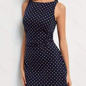 Black Dot A-Line Summer Casual Dress Above-Knee Skirt with Anti-Static Feature Natural Waistline ODM Supply