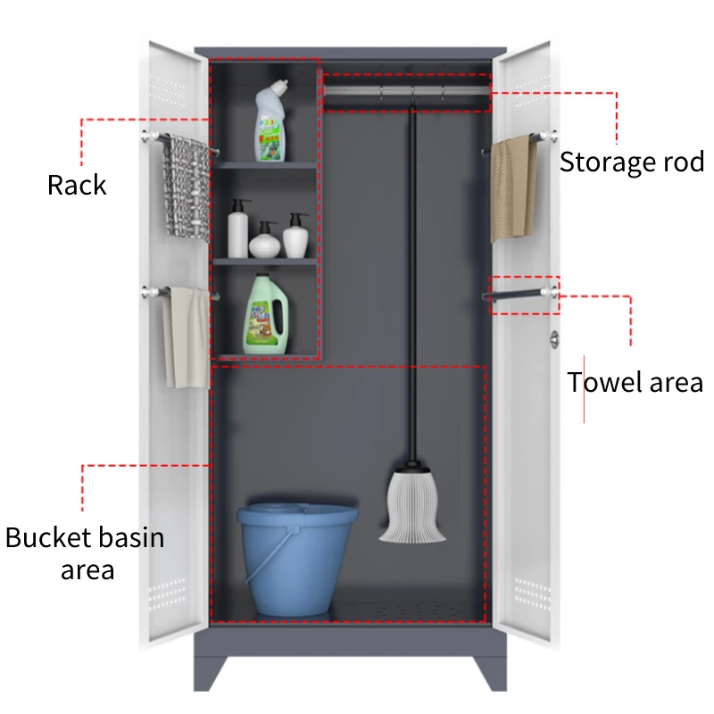 Nala Cleaning Cabinet, Double Door Cabinet, Four Legs, Five Shelves