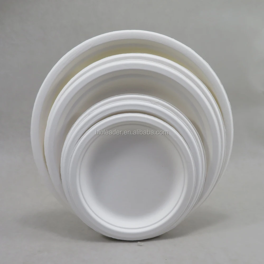 Oval Square Oblong Plates Bowls Sugarcane Round Biodegradable Bagasse White 