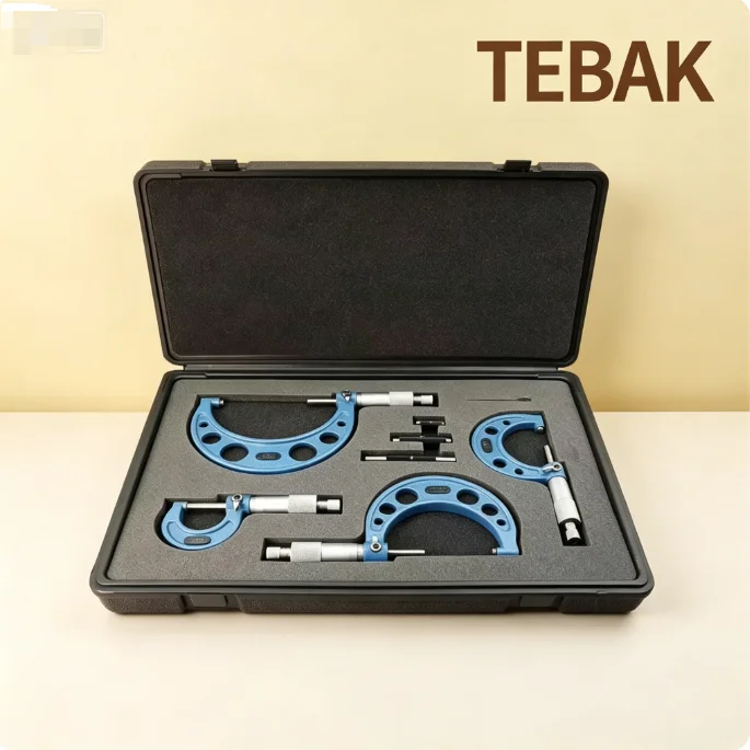 High Accuracy TEBAK Outside Diameter Micrometer Set 0-100mm External Spiral Micrometer Measuring Tool Kit, 3/4/6 Pcs Available