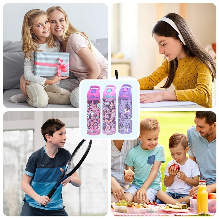 750ml Children Push Button Tritan Bottle Cute Kids Water Bottle With Bpa-Free Silicone Straw for Kids