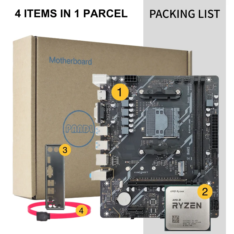 PANDL NEW B450 Mainboard Combo CPU AMD Ryzen 5 3600X Supports XMP