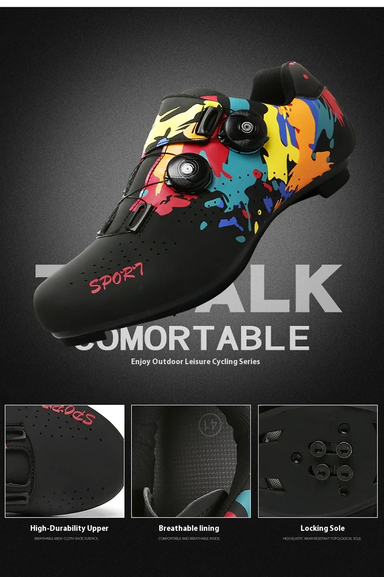 Men's Women's Locked Cycling Shoes Road Mountain Biking Power-Assisted Bicycle Outdoor Sport Graffiti Shoe Spring Summer Winter
