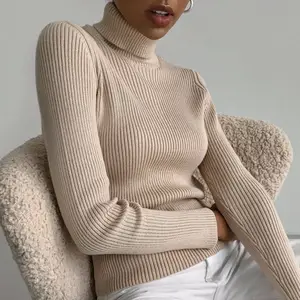 Cross-Border Korean Classic Front Logo Turtleneck Sweater Knitted Pullover Women Autumn European American Anti-Pilling