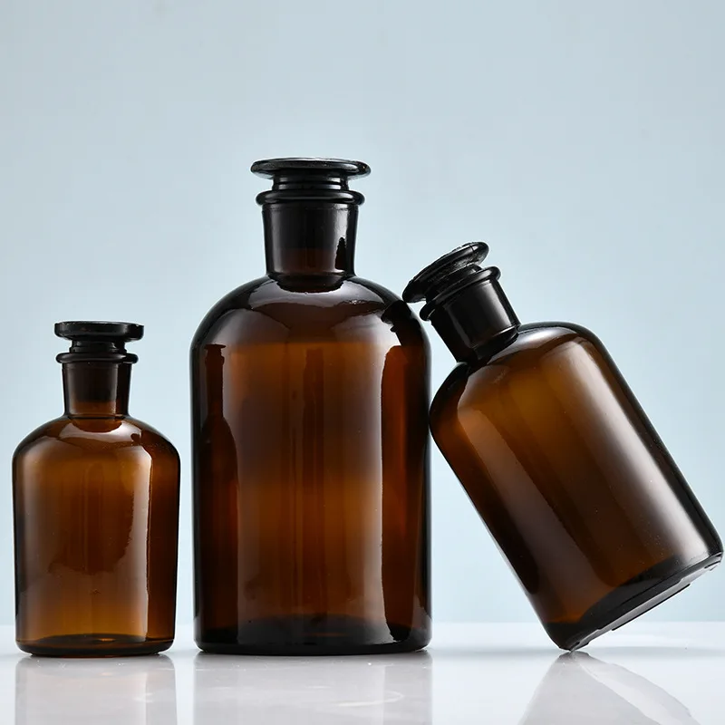 30ml 60ml 125ml 250ml 500ml Amber Glass Laboratory Pharmacy Apothecary Storage Jar Reagent Bottle with Glass Stopper