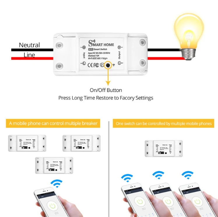 Tuya Smart WiFi Switch with APP Remote Control & Timer Wireless 10A Voice Control Smart Phone Accessory