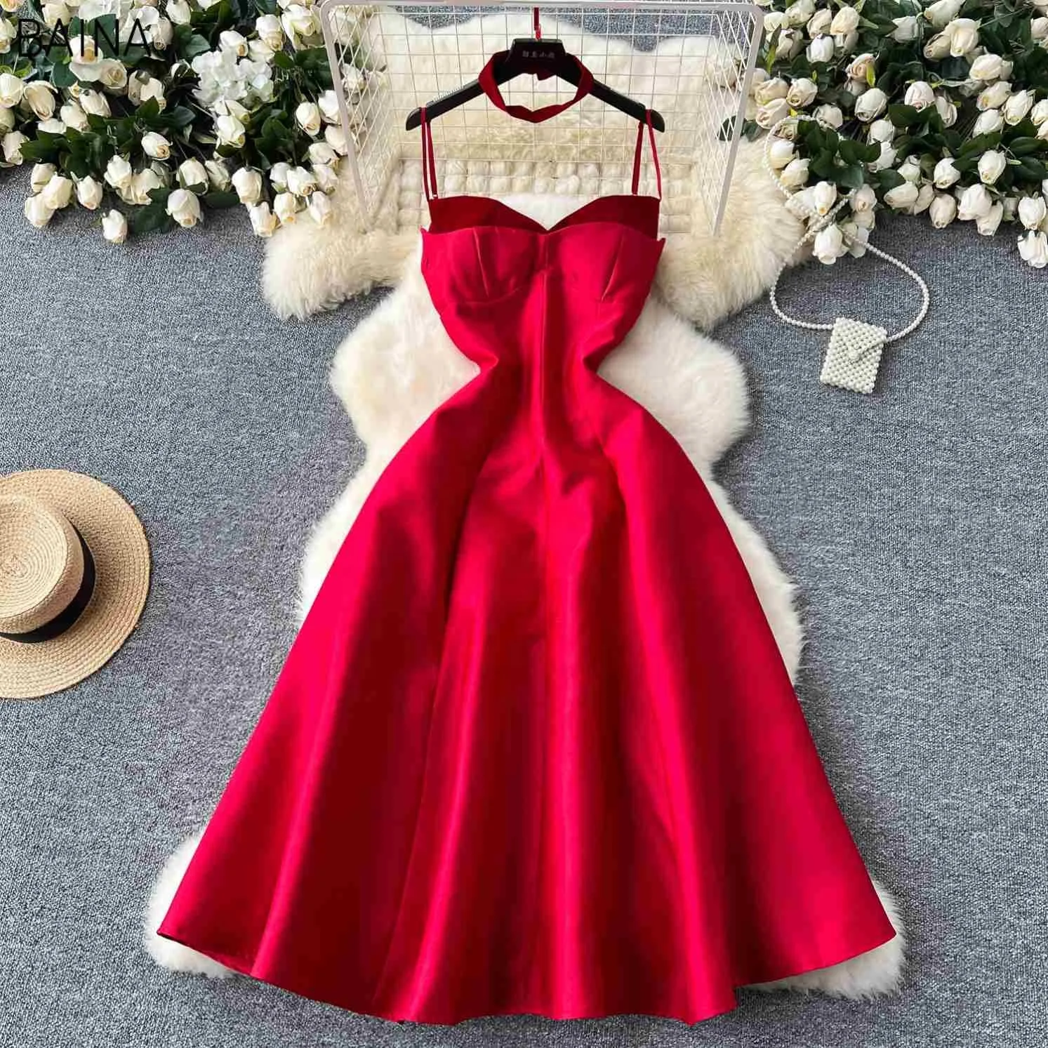 bridesmaid dresses red black and white RED ROSE dress main image 0