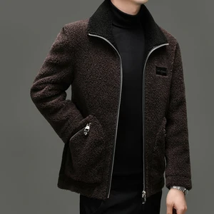 New Arrival Popular Casual Style Man Outwear Solid Color Lapel Zipper Furry Men's Warm Wool Jacket