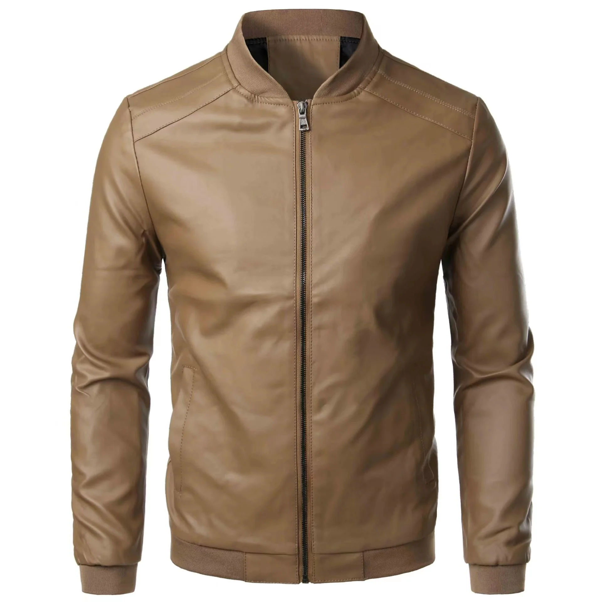 Men's Genuine Leather Biker Jacket Distressed Lambskin Coat_voghion.com
