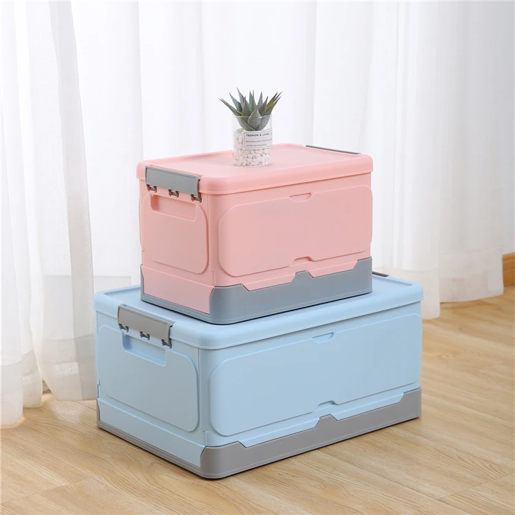 Durable Collapsible Box Plastic Stackable Foldable Storage Box With Lid Folding Storage Bins