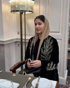 Black Embroidered Fashion Muslim Womens Open Abaya Custom Made Elegant Black Open - Front Abaya Embroidery and Beading