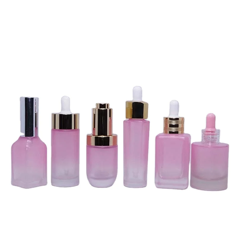 10ml Glass Dropper Bottle 10ml 30ml 50ml 75ml 100ml Luxury Facial Serum Oil Packaging Matte Pink Frosted Square Glass Dropper Bottle