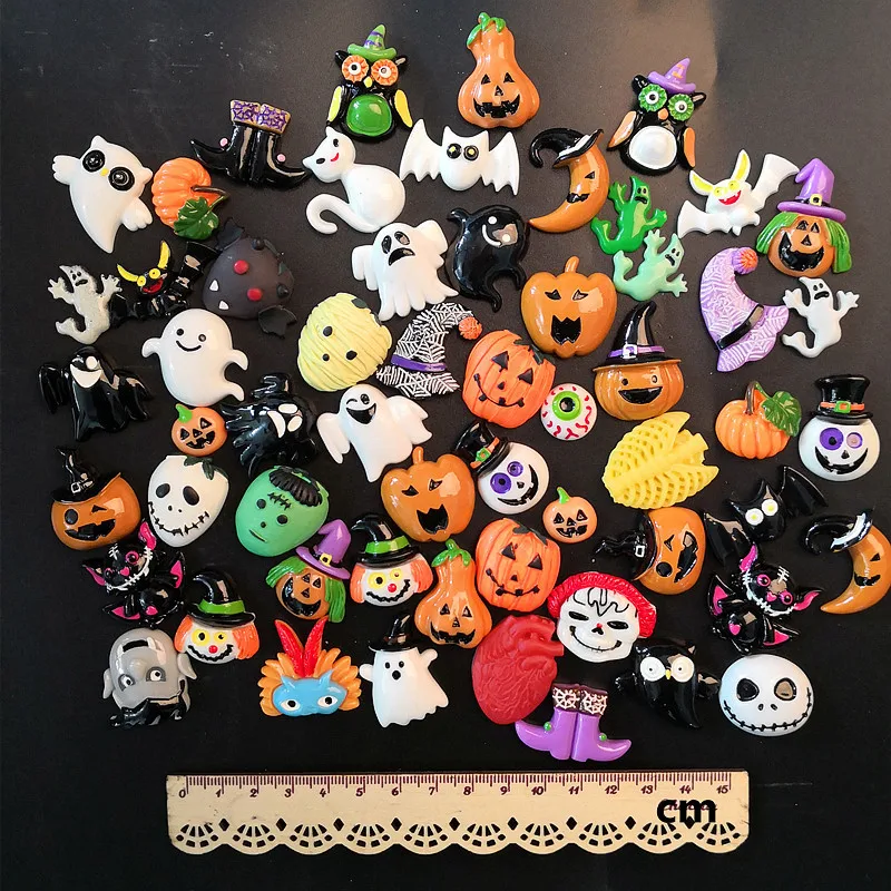 100 Pcs Halloween Resin Charms - Gothic Pumpkin Skull Ghost Charms For Nails, DIY & Crafts
