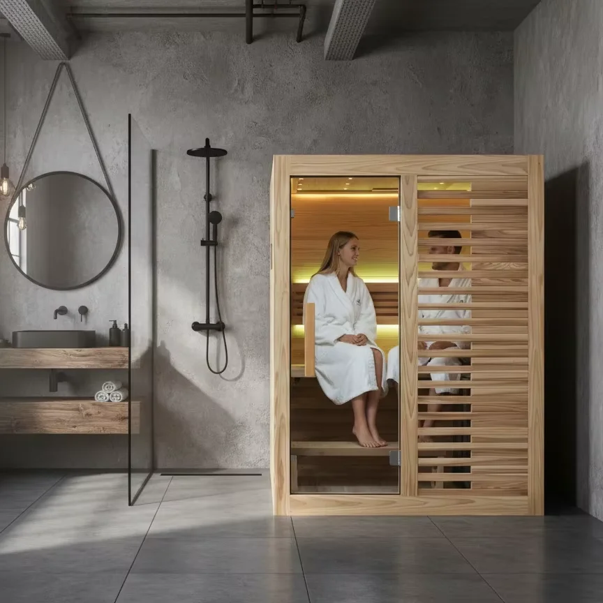 Exclusive Patented Design Double Seat Solid Wood Steam Sauna Room with 6Kw Harvia Stove