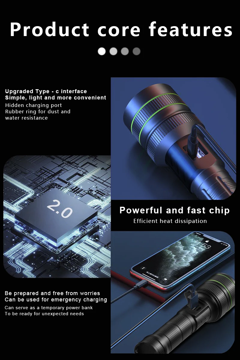 product high lumens power bank usb rechargeable zoomable led waterproof long range powerful led torches light tactical flashlights-16