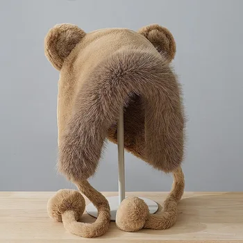 Fluffy Faux Fur Hat with Bear Ears - Cute Winter Hat display picture 2