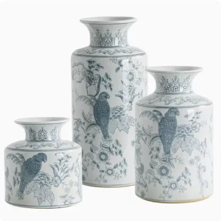 Parrot Design White Muslim Flower Vase for Wedding Vado Grandi Da Terra Ceramic Home Decorations