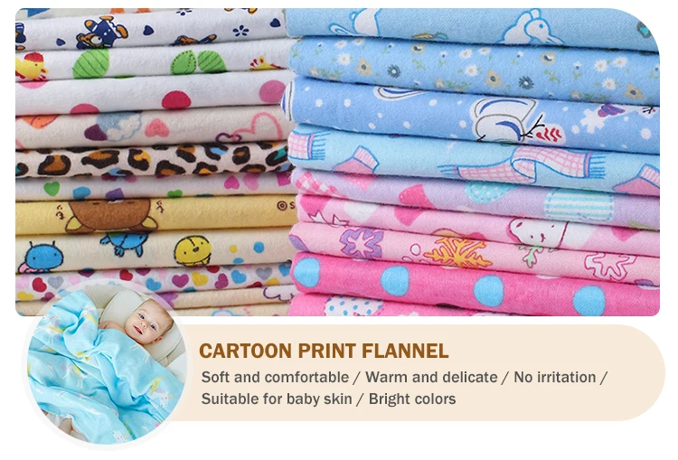 Tc White Cartoon Flannel Shirting Fabric Baby Cotton Flannel Fabric 60 Cotton 40 Polyester