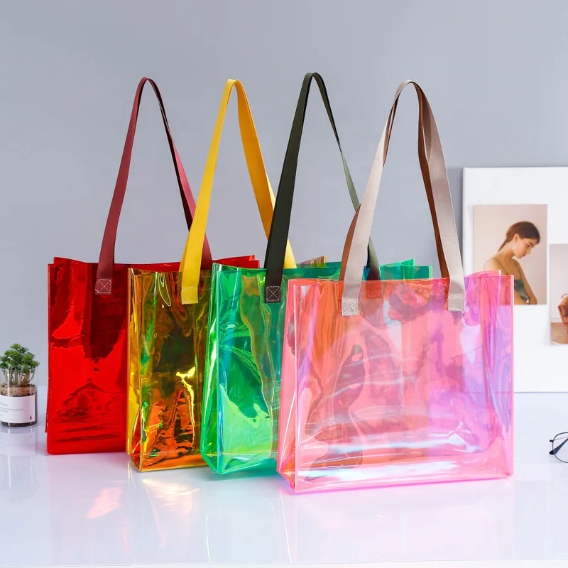 Source custom high quality beach PVC jelly transparent clear plastic shopping  bag with custom logo on m.