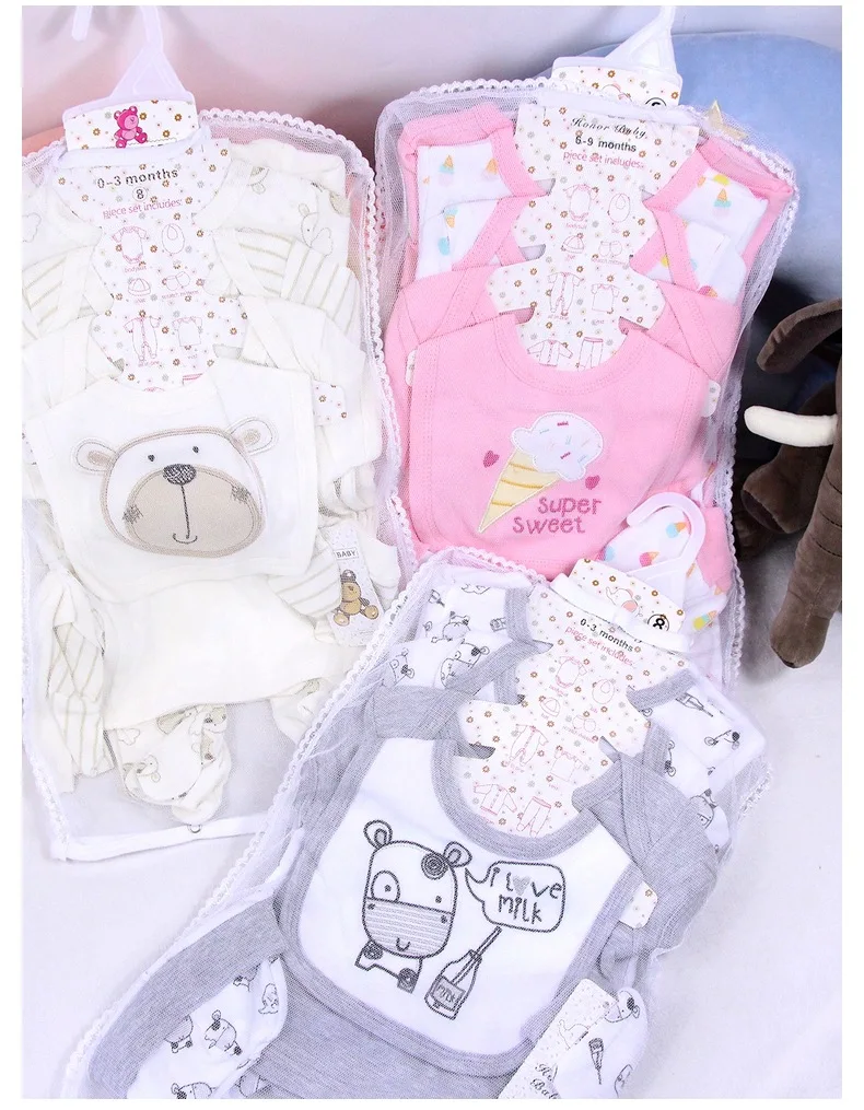 8 Pieces Each Set 100 Cotton Baby Clothing Set Newborn Infant Bodysuit