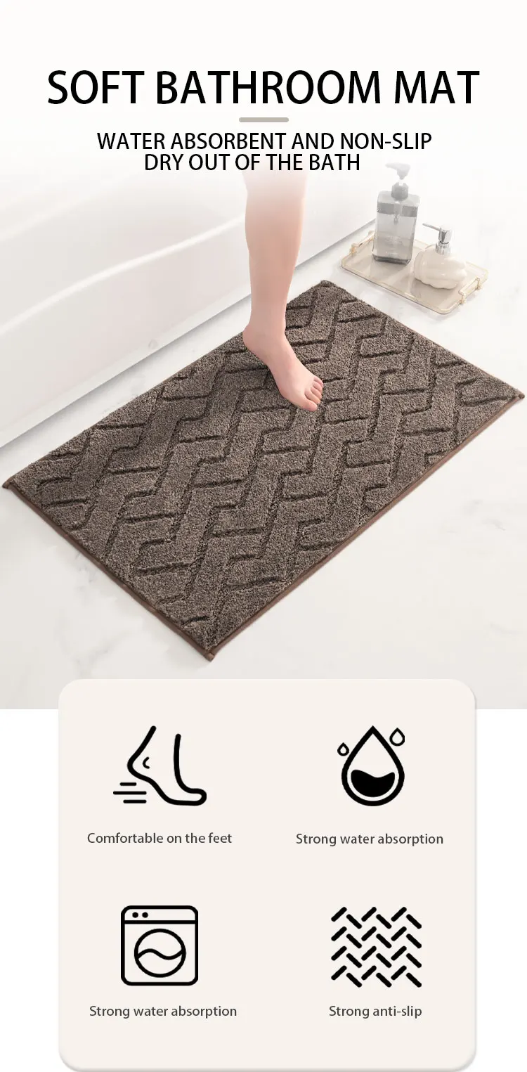  High Quality Easy Clean Non-slip Bath Mat Carpet Fluffy Soft Plush Stripe Shower Bathroom Mat supplier