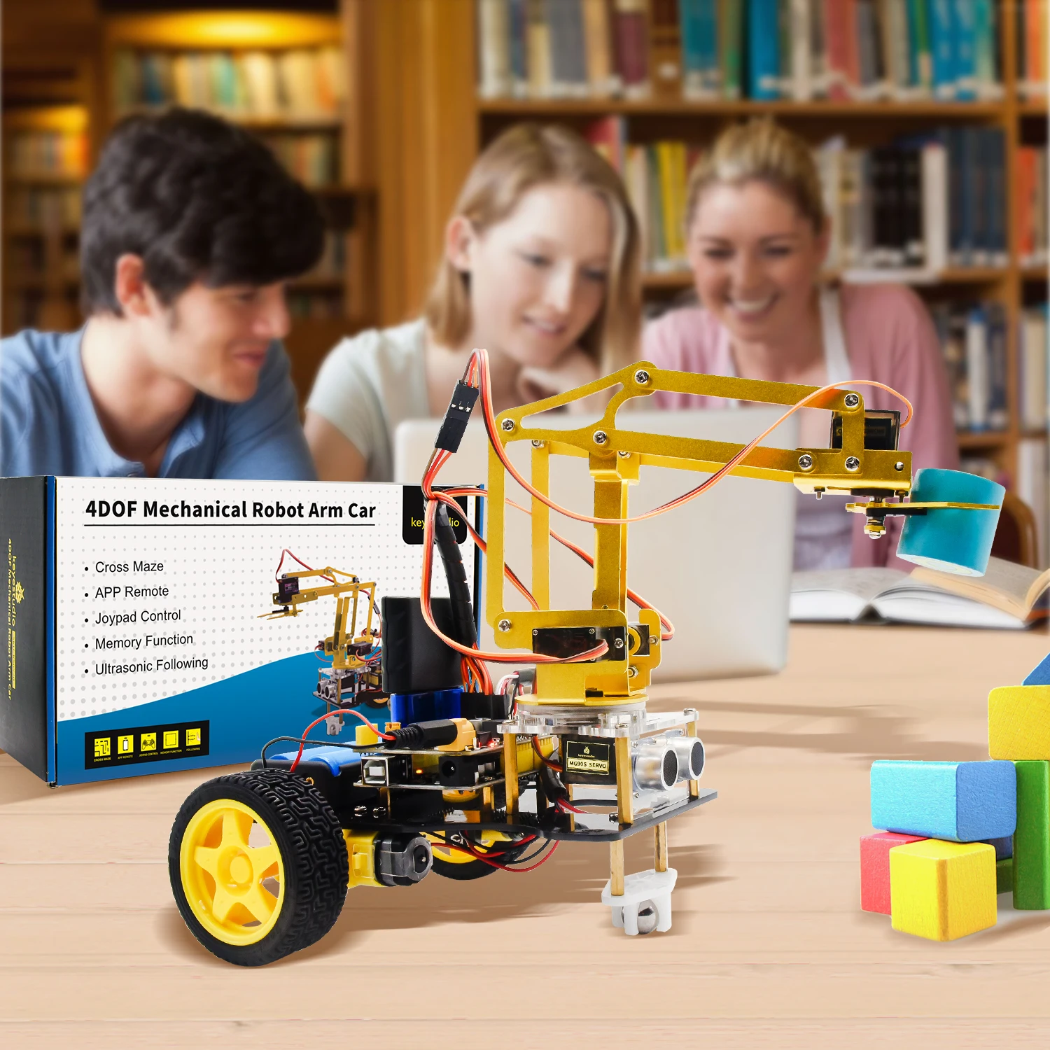 OEM 4DOF Mechanical Robot Arm 2WD Car Learning Kit for Arduino Robotic Kit