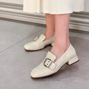 Women's Genuine Leather Mary Jane Loafers Block Heel Slip-On Pumps Fashionable Trendy for Summer 3cm Square Heel