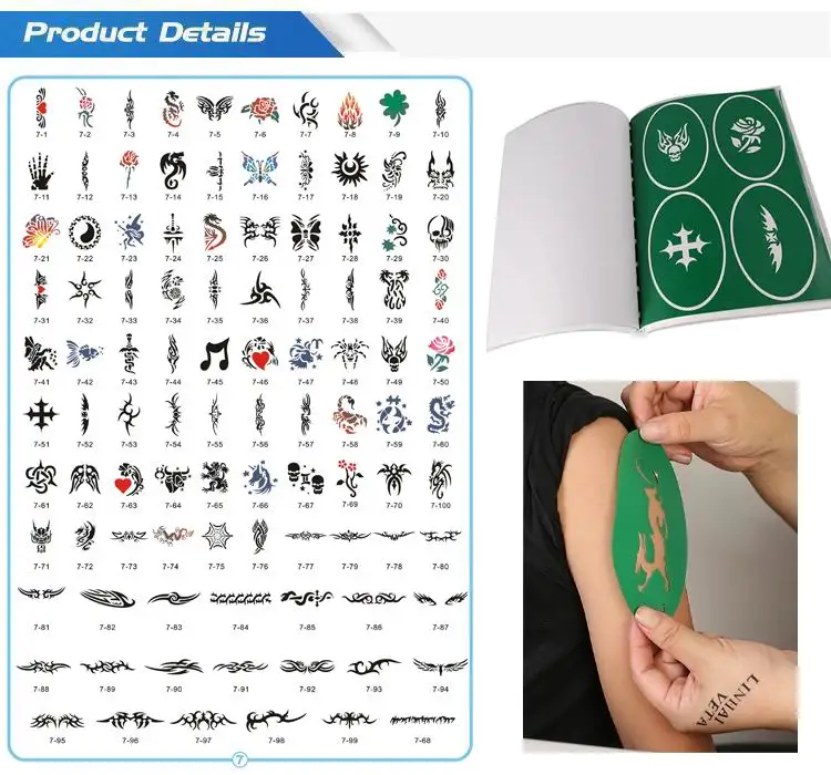 LinhaivetA Book 7 Reusable airbrush temporary tattoo stencil book air brush set