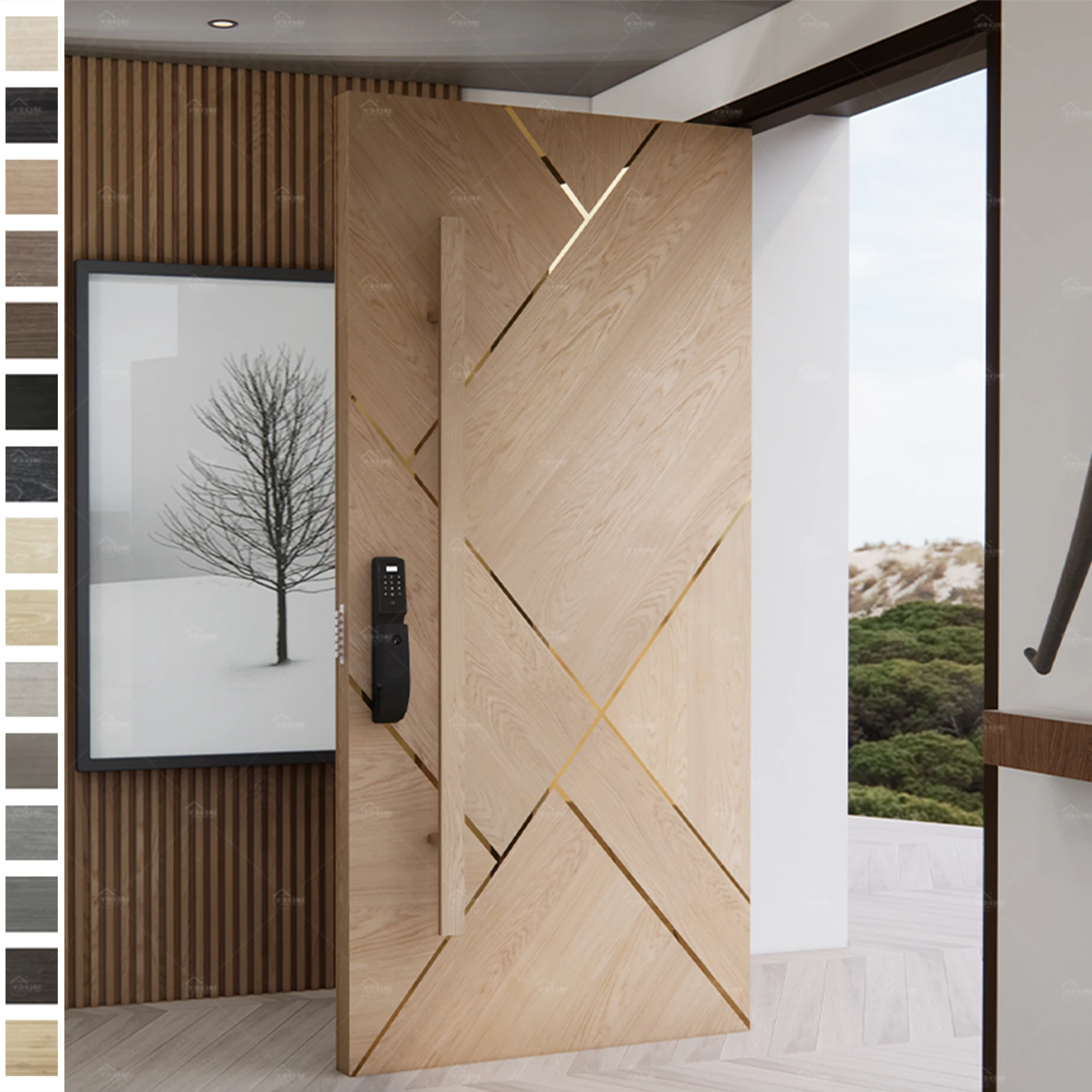 Philippines Modern Main Entrance Wooden Door Design Villa Pivot Entry Door Wood Hotel Oak External Wood Doors