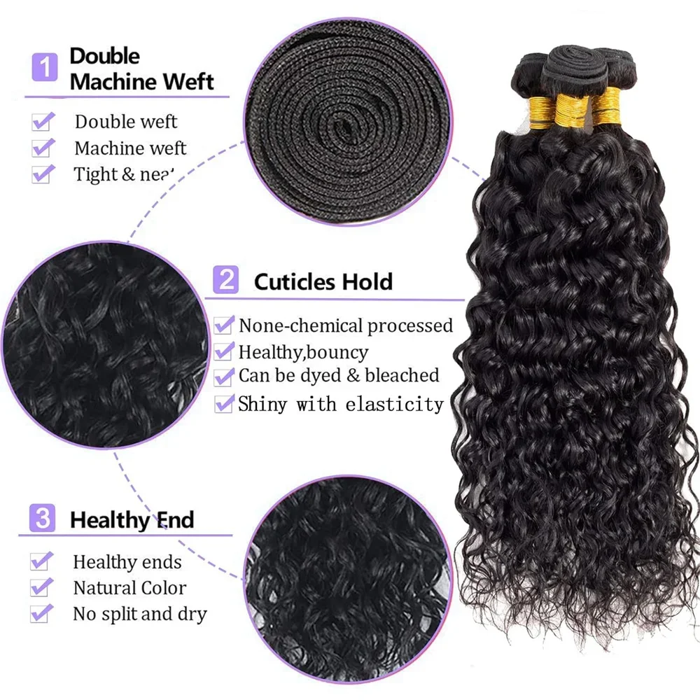 Fasci di capelli umani Water Wave Peruviani 100% Remy 32 pollici Fasci di capelli ricci bagnati e ondulati_voghion.com