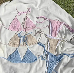 2024 Designer Custom Logo High Waist Beachwear Solid Swimwear Two-Piece Set Mature Women Tiny Bikinis Print Spandex/Nylon