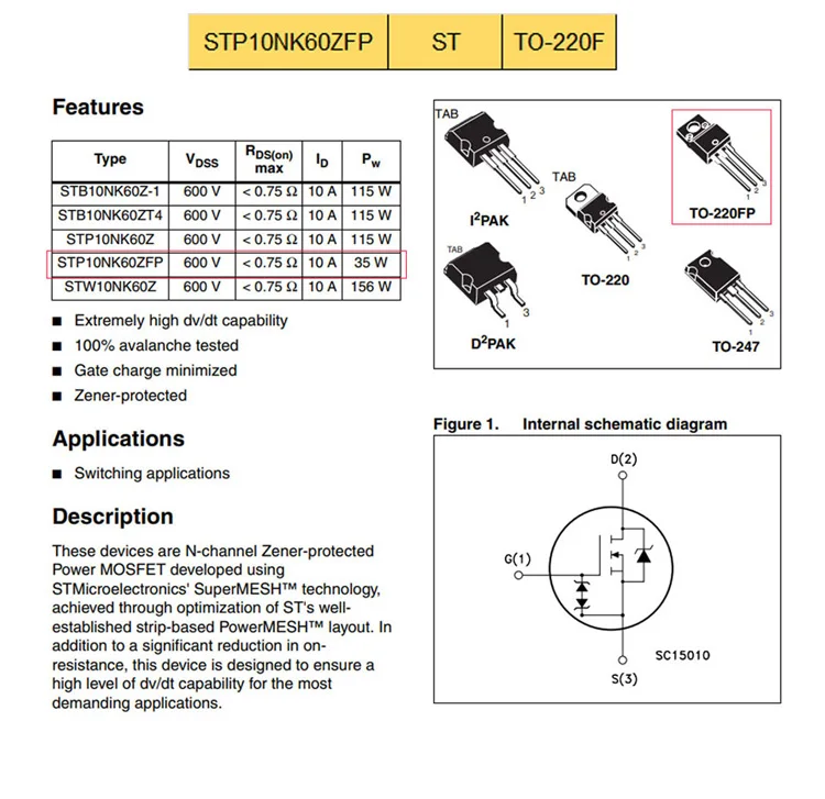 Stw9nk90z / Power Transistors / Power Mosfet/stpower Nchannel Mosfet